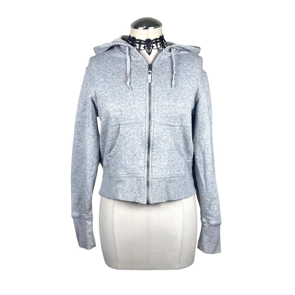 Y2K Style Champion Gray Cropped Fit Zip Up Hoodie Sportwear Streetwear Sz SM